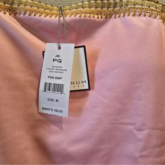 Platinum PQ by Solange Ferrarini Crochet Trim One Piece Swimsuit NWT Sz M - Picture 3 of 5